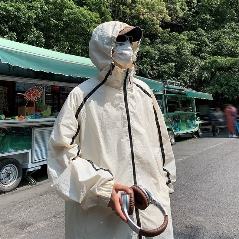 夏季机能连帽冲锋衣户外防紫外线工装休闲百搭男女款防晒外套,男装夹克,星座716-4
