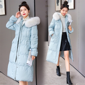 羽绒服新款2022年女装腰间抽绳修身可脱卸真狐狸毛领长款90白鸭绒图片