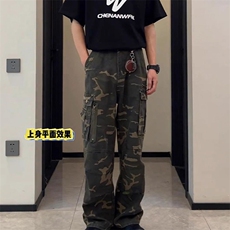 网图现货复古工装迷彩裤男款夏季直筒潮牌伐木裤R5903-P68，男装工装外套，星座1005-4