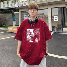 可48小时发货支持抖音得物来样二开美式满天星亮片短袖T恤MTX657，男装T恤，电商A486
