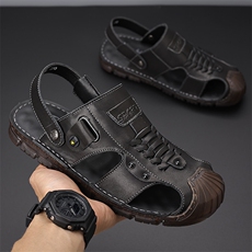 头层牛皮包头凉鞋男新款夏季沙滩鞋牛筋底凉拖鞋，男鞋凉鞋，电商A223