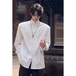 新中式男装风宫廷垫肩衬衫男中山唐装汉服长袖衬衣 C0153图片