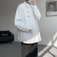 8XL-M风新中式黑色翻领长袖衬衫男秋季休闲衬衣痞帅CS537P58，男装衬衫，电商D206-1
