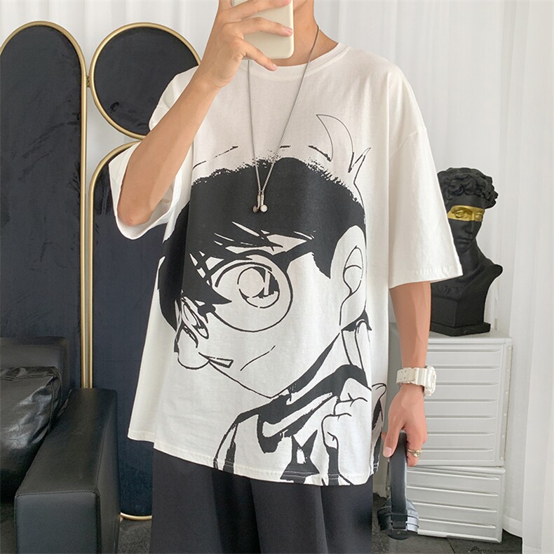 卡通柯南短袖t恤男潮牌ins情侣衣服夏宽松港风半袖体恤T564-P25,男装T恤,星座512-2