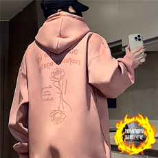 大码450G重磅奥利绒加厚烧花麂皮绒连帽卫衣P65控88常规P58控78，男装卫衣，电商A422-1