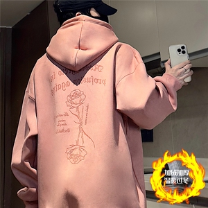 大码450G重磅奥利绒加厚烧花麂皮绒连帽卫衣P65控88常规P58控78图片