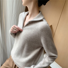 2025新款7针重工加厚花纱半拉链，女装羊绒衫，百越羊绒