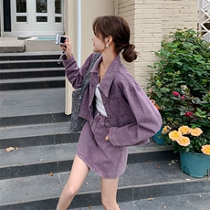 紫色短款羊羔毛外套女2025冬季新款小个子高级感皮毛一体加厚棉服，女装套装/套裙，2C206