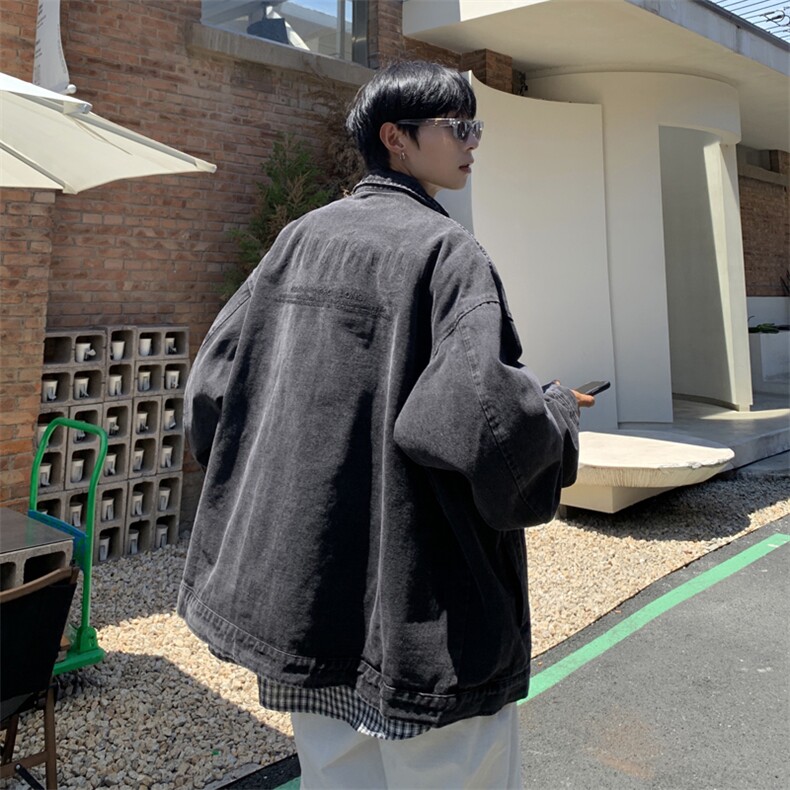 牛仔外套男韩版潮流高街帅字母刺绣2023秋冬新款sin夹克W3683-P68,男装大码男装,星座412-2