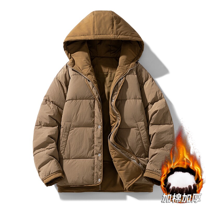日系复古假两件连帽棉衣男冬季宽松情侣冬季棉服M0829-P103,男装棉衣,星座308B-2