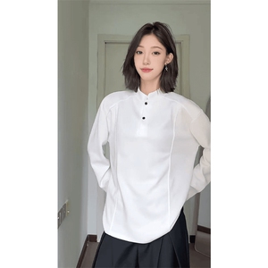 抖音得物品质美式高街重磅曼巴棉拼接cleanfit亨利领卫衣长袖T恤图片