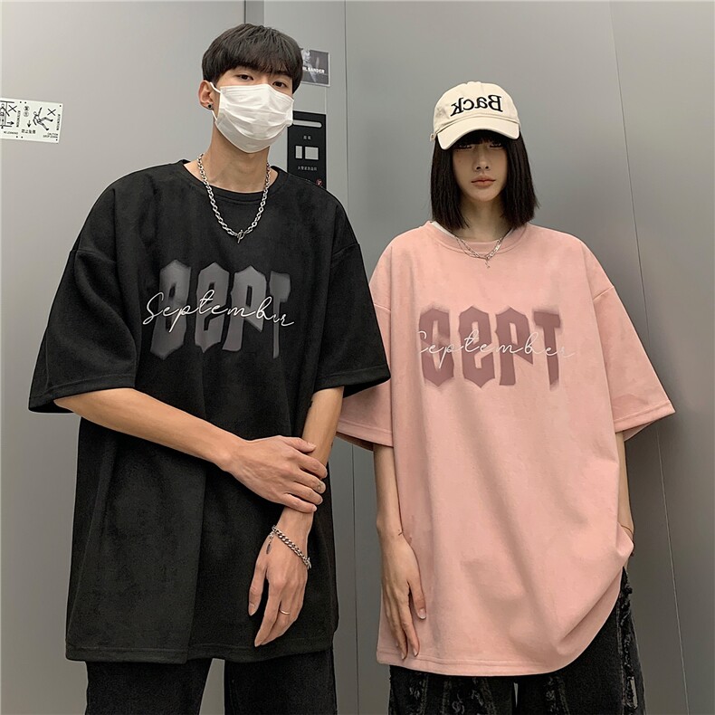 情侣装2026夏装麂皮绒短袖T恤宽松青少年男女装夏季半袖S192-P28图片