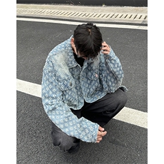 水洗做旧提花牛仔外套男女春秋复古休闲百搭工装夹克JKN2108-P70，男装夹克，星座302B