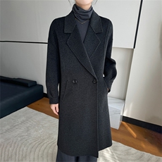 2025年秋季新款百搭女士中长款一粒扣POLO领大衣，女装双面呢大衣，鹿展羊绒大衣
