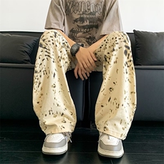 2024松弛慵懒感休闲裤复古廓形微喇扎染工装裤直筒裤K5763-P45，男装休闲裤，星座412-3