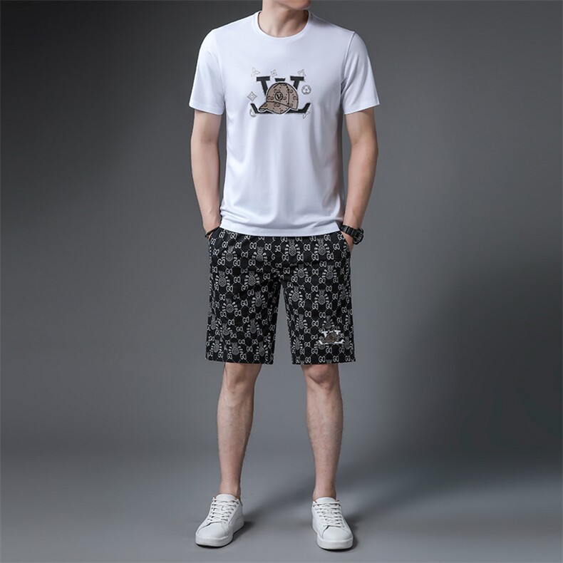 中老年运动套装男夏季两件套2023新款中年短袖T恤休闲夏装运动服,男装休闲套装,电商B212（原钱塘6029）