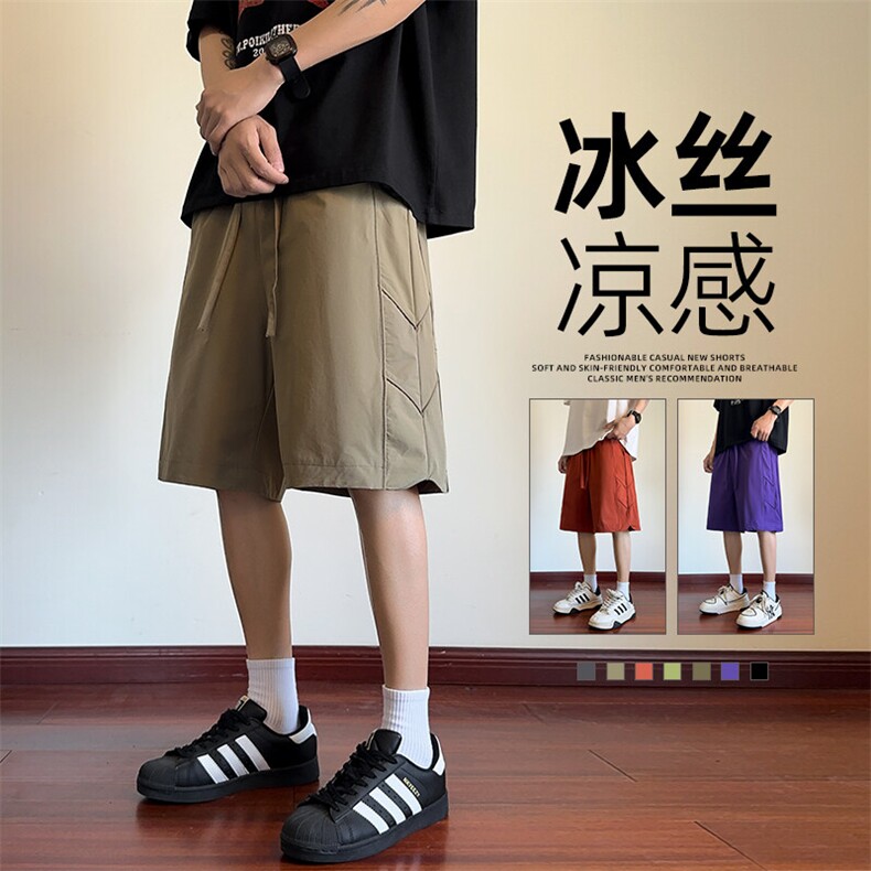 抖音品质冰丝短裤男款夏季2025新款潮牌裤A146-GY253特p30量大优,男装牛仔裤,HDA146