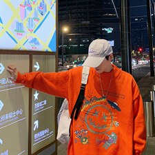 秋季港风长袖印花毛线毛衣半高领休闲套头针织衫线衣MY7460P48图片