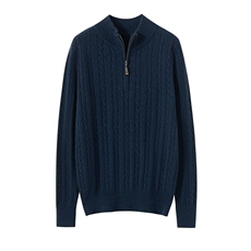 2025十二针半高扭花半拉链针织衫，女装针织衫/毛衣，艾森羊绒