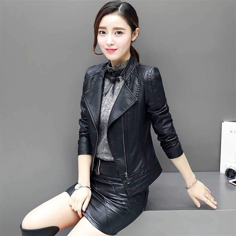 春冬新款PU皮外套女装修身显瘦时尚百搭韩版,女装皮衣,江南女神