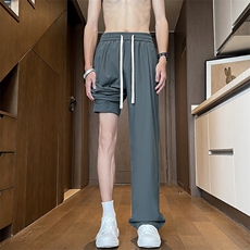 特批P25无差价夏季冰丝拖地阔腿裤男垂感高街潮牌拖地长裤K1399，男装休闲裤，电商A001