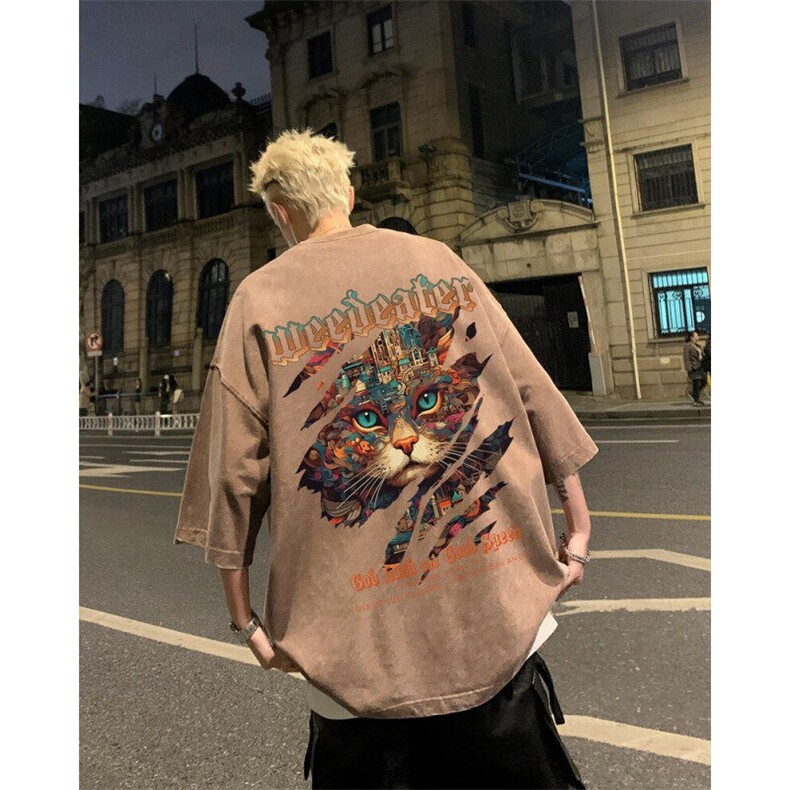 潮牌宽松短袖t恤蜡染美式复古高街水洗做旧517A-2-SX277-P38,男装T恤,星座517A-2