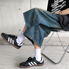 24年阔腿7分牛仔裤夏季复古水洗做旧直筒牛仔中裤男女短裤~D3143，男装牛仔裤，星座601-2
