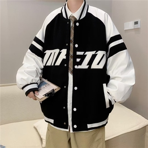 美式高街字母印花棒球服外套秋季港风拼接夹克情侣外套 W5381-P55图片