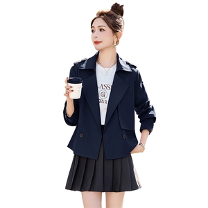 短款风衣外套女小个子2025春秋新款高级感时尚宽松休闲西装领上衣图片