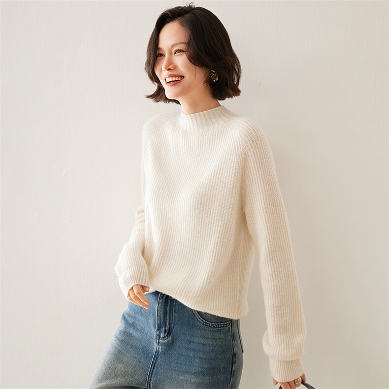 2025秋季新款女士半高领长袖短款套头35%羊绒衫休闲百搭图片