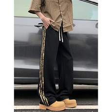 美式条纹拼色阔腿裤子男垂坠感卫裤ins运动裤高街休闲裤K8012-P40，男装休闲裤，星座308B-2