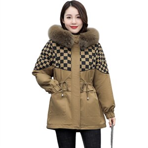 2021年冬季连帽时尚抽绳欧版保暖加绒加厚派克服棉服棉衣中长款图片