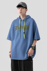 新款优品男士短袖连帽抽绳发泡印花T恤宽松上衣ZDL3207-P53，男装T恤，星座717