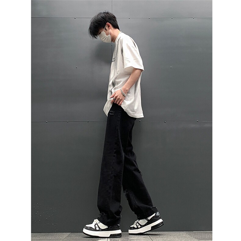 现货 夏季显瘦破洞设计感宽松直筒高街薄款休闲牛仔裤K5802-特P35图片