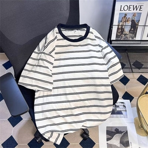 夏季短袖T恤宽条纹卡利棉上衣服男生休闲时尚学生短袖T135 p38图片