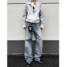 做旧猫须纹垂感牛仔裤秋季宽松cleanfit长裤男女NZA963，男装牛仔裤，星座516A