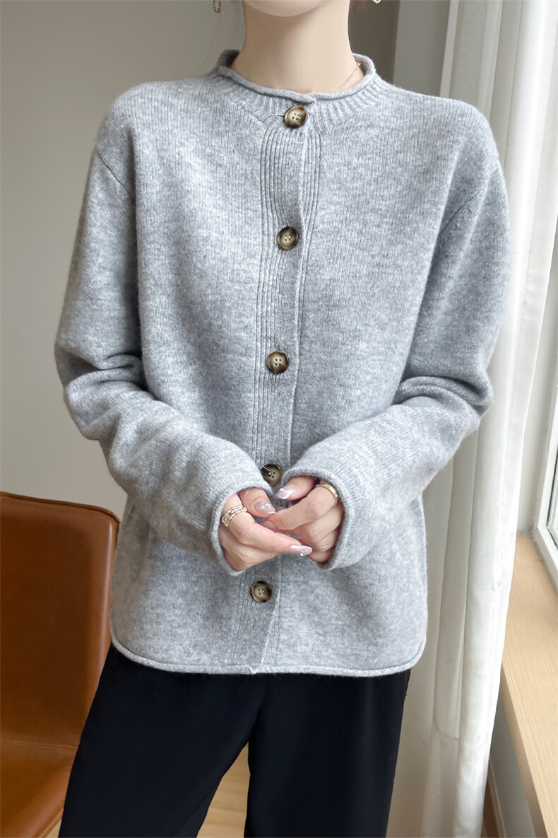 小香风气质短款针织开衫女春秋宽松显瘦圆领毛衣外套羊毛外搭,女装羊毛衫,盛鼎羊绒