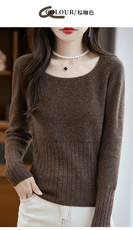 2025秋冬新款舒适百搭简约软糯时尚圆领长袖收腰打底衫，女装针织衫/毛衣，美雪羊绒