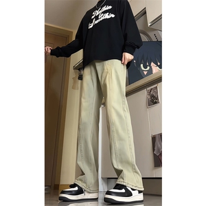 美式高街渐变水洗牛仔裤男款微喇拼接潮牌裤子复古KZ014P63加绒73图片