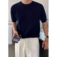 麻花短袖针织衫T恤夏季男士宽松圆领针织体恤半袖打底衫TB251，男装T恤，星座1116A（原606A-3）
