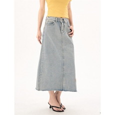 现货5927-P42牛仔开叉半身裙女森系文艺风复古百搭高腰a字裙，女装半身裙，电商A306A