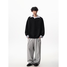 网络图450g假两件衬衫领卫衣灰色黑色M-XXLXZ212-1-QWT7191-P58，男装衬衫，星座212-1