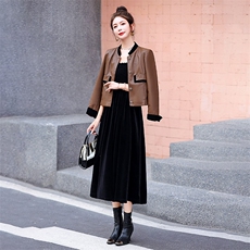 2024春季新款法式女外套皮衣洋气V领休闲直筒时尚百搭皮上衣女潮，女装套装/套裙，韩美纤衣