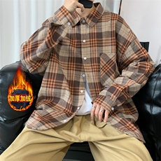 加绒衬衫男冬季新款港风宽松大码加厚磨毛格子长袖衬衣JR37-特P40，男装衬衫，星座214-3