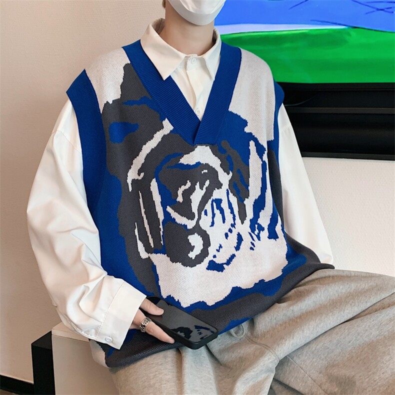 潮流V领针织衫秋季休闲外穿背心马甲男高街ins无袖毛衣M597-P37,男装背心/马甲,星座512-2
