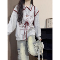 早秋小个子韩系百搭内搭上衣oversize美式高街休闲风灰色印花卫衣，男装卫衣，星座506A