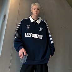 美式小众插肩袖POLO翻领卫衣男早秋复古休闲套头上衣W99-P58，男装Polo衫，电商C307A
