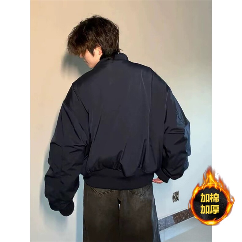 抖音得物美式潮休闲夹克春季立领纯色复古工装加厚棉服外套MF01,男装夹克,电商A443