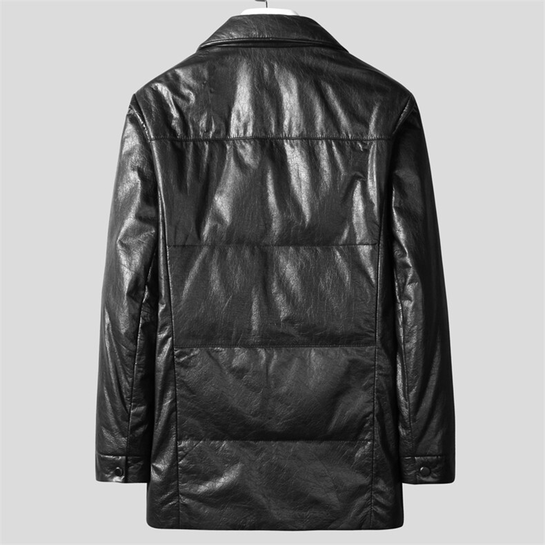 W5337海宁皮衣男头层牛皮白鸭绒羽绒服短款翻领皮夹克冬P780,男装皮衣,电商B360