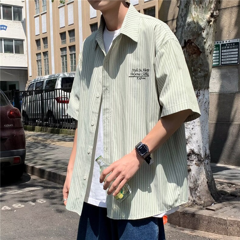 夏季新款潮原宿气质文艺青春流行拼色短袖潮流衬衫AC04P29图片